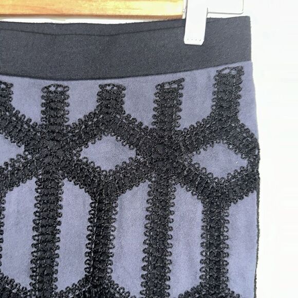 H&M S Navy Faux Suede Crochet Patchwork Black Knit Back Pencil Skirt - Picture 4 of 9